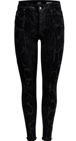 Only Naisten Housut, Blush Mid Raw Snakedenim Musta Kuosi