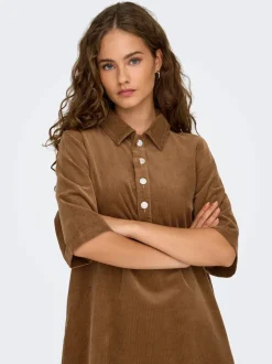 Only naisten mekko, ONLGRY-NESSA S/S CORD DRESS Kameli