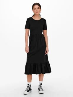 Only naisten mekko, ONLMAY LIFE S/S PEPLUM CALF DRESS JRS Musta
