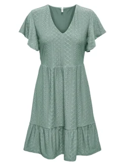 Only naisten mekko, ONLSANDRA S/S V-NECK DRESS Mintunvihreä