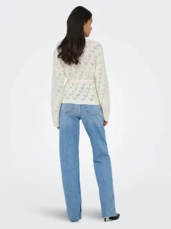 Only naisten neuletakki ONLELKE LIFE LS CARDIGAN CC KNT, luonnonvalkoinen