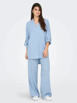 Only naisten tunika, ONLCARO 3/4 LINEN BL TUNIC CC PNT Vaaleansininen