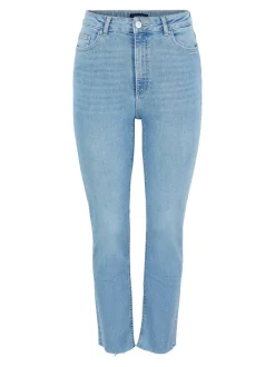 Pieces Naisten Farkut PCDELLY STRAIGHT HW CR LB124-BA Indigo