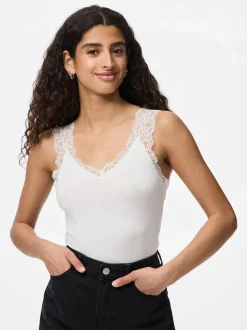 Pieces naisten toppi PCBARBERA LACE TOP JRS NOOS, valkoinen