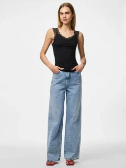 Pieces naisten toppi PCBARBERA LACE TOP JRS NOOS, musta