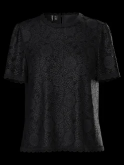 Pieces naisten toppi, PCOLLINE SS LACE TOP WVN Black