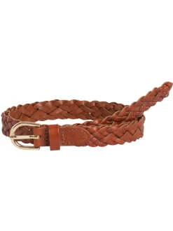 Pieces yvö, PCAVERY LEATHER BRAIDED SLIM BELT Cognac