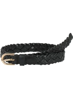 Pieces yvö, PCAVERY LEATHER BRAIDED SLIM BELT Black