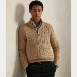 Polo Ralph Lauren Miehet Neulepusero Cotton Cable LS Half Zip Beige