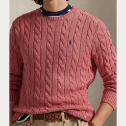 Polo Ralph Lauren miesten neulepaita Cotton Cable LS Drive Pullover, vaaleanpunainen