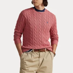 Polo Ralph Lauren miesten neulepaita Cotton Cable LS Drive Pullover, vaaleanpunainen