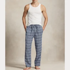 Polo Ralph Lauren miesten pyjamahousur Cotton Flannel Pajama Pant, sininen ruutu
