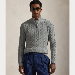 Polo Ralph Lauren miesten neulepusero Cotton Cable LS Driver Half Zip Pullover, harmaa