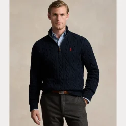 Polo Ralph Lauren miesten neulepusero Cotton Cable LS Driver Half Zip Pullover, tummansininen