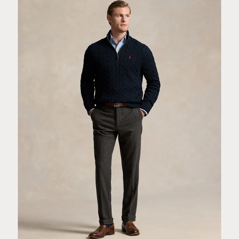 Polo Ralph Lauren miesten neulepusero Cotton Cable LS Driver Half Zip Pullover, tummansininen