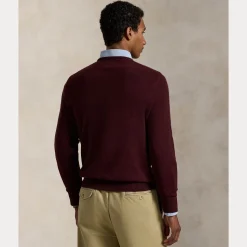 Polo Ralph Lauren miesten neulepusero, LONG SLEEVE PULLOVER CREW WOOL Viininpunainen