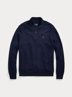 Polo Ralph Lauren miesten neule, COTTON HALF ZIP PULLOVER Tummansininen