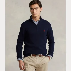 Polo Ralph Lauren miesten neule, COTTON HALF ZIP PULLOVER Tummansininen