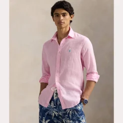Polo Ralph Lauren miesten kauluspaita, POLO LINEN SHIRT LS CUSTOM FIT Pinkki