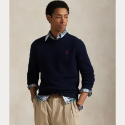 Polo Ralph Lauren Miesten Neulepusero EMBROIDERED LOGO KNITTED JUMPER, tummansininen