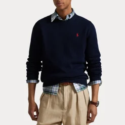 Polo Ralph Lauren Miesten Neulepusero EMBROIDERED LOGO KNITTED JUMPER, tummansininen