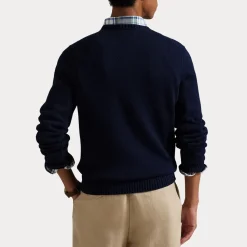 Polo Ralph Lauren Miesten Neulepusero EMBROIDERED LOGO KNITTED JUMPER, tummansininen