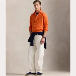Polo Ralph Lauren miesten kauluspaita, POLO LINEN SHIRT LS CUSTOM FIT Oranssi