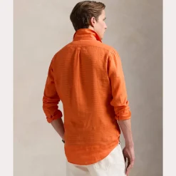 Polo Ralph Lauren miesten kauluspaita, POLO LINEN SHIRT LS CUSTOM FIT Oranssi