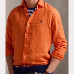 Polo Ralph Lauren miesten kauluspaita, POLO LINEN SHIRT LS CUSTOM FIT Oranssi