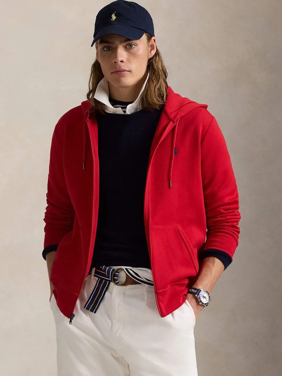 Polo Ralph Lauren miesten huppari, DOUBLE KNIT FULL ZIP HOODIE Punainen