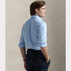 Polo Ralph Lauren miesten kauluspaita, POLO LINEN SHIRT LS CUSTOM FIT Keskisininen