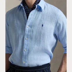 Polo Ralph Lauren miesten kauluspaita, POLO LINEN SHIRT LS CUSTOM FIT Keskisininen