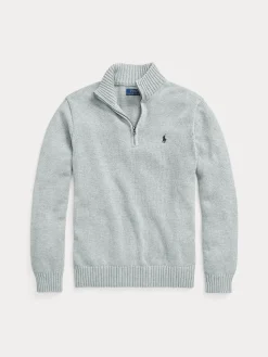 Polo Ralph Lauren miesten neulepaita Cotton Hlaf Zip Pullover, vaaleanharmaa