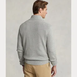 Polo Ralph Lauren miesten neulepaita Cotton Hlaf Zip Pullover, vaaleanharmaa