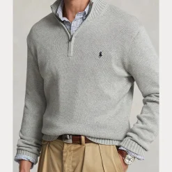 Polo Ralph Lauren miesten neulepaita Cotton Hlaf Zip Pullover, vaaleanharmaa
