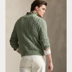 Polo Ralph Lauren miesten neulepaita Cotton Cable LS Drive Pullover, vaaleanvihreä