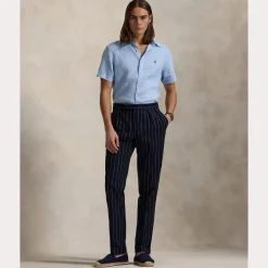 Polo Ralph Lauren miesten lyhythihainen kauluspaita, POLO LINEN SHIRT SS CUSTOM FIT Keskisininen