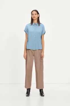 Samsoe and Samsoe, Naisten Lyhythihainen Kauluspaita, Majan Ss Shirt 9942 Vaaleansininen