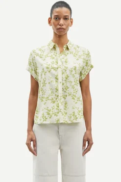 Samsoe and Samsoe, Naisten Lyhythihainen Kauluspaita, Majan Ss Shirt 9942 Vihreä Kuosi