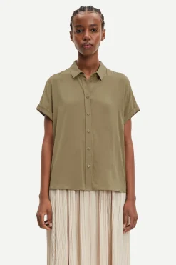 Samsoe and Samsoe, Naisten Lyhythihainen Kauluspaita, Majan Ss Shirt 9942 Khaki