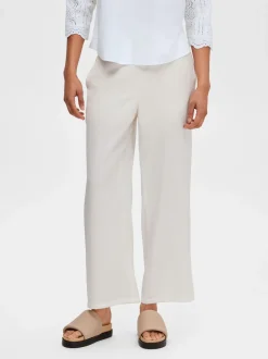 Selected Femme housut, SLFDESIREE MW PANT Luonnonvalkoinen