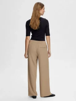 Selected Femme housut, SLFTINNI-RELAXED MW WIDE PANT Vaalea Beige