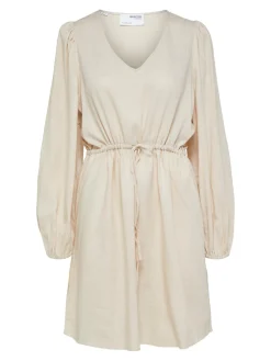 Selected Femme mekko, SLFVIVA LS SHORT LINEN DRESS Vaalea Beige