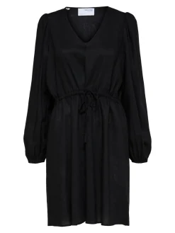 Selected Femme mekko, SLFVIVA LS SHORT LINEN DRESS Musta