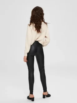 Selected Femme Nahkahousut, Sylvia Mw Stretch Leather. Musta
