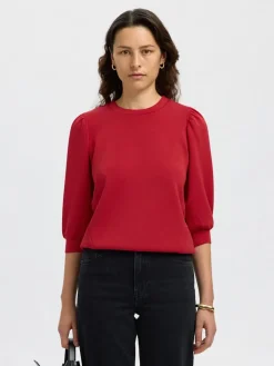 Selected Femme naisten collegepaita SLFTENNY 3/4 SWEAT TOP NOOS, Equestrian Red