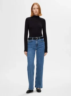 Selected Femme naisten farkut, SLFALICE HW WIDE LONG WING BLU JEANS Indigo