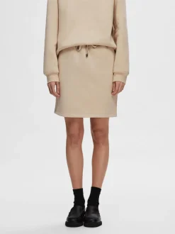 Selected Femme naisten hame, SLFLISA HANKIE MW SHORT SKIRT Vaalea Beige