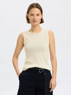 Selected Femme naisten hihaton toppi, SLFMOON SUS SL KNIT TOP Luonnonvalkoinen