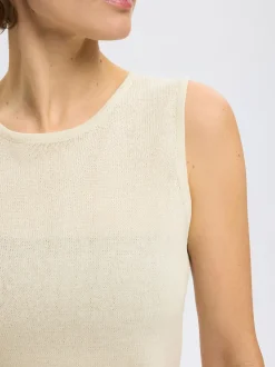 Selected Femme naisten hihaton toppi, SLFMOON SUS SL KNIT TOP Luonnonvalkoinen